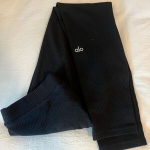 Alo Ribbed High-Waist 7/8 Blissful Legging, Black, Size Small